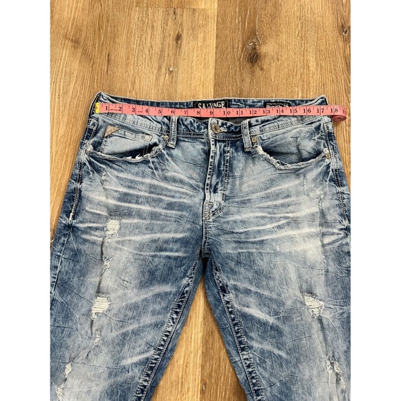 Salvage Mayhem Straight Leg Distressed Jeans Mens 36x32 Blue Buckle SLVG - Picture 3 of 8